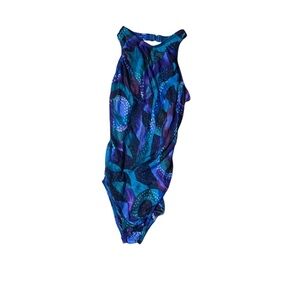 Lands End Vintage One Piece Bathing Suit Purple Blue RN 62830 90's Made in USA 6